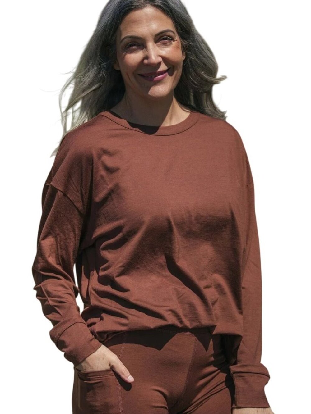 Simply Merino Wool Oversized Long Sleeve Shirt Large Nutmeg Brown Relaxed Top